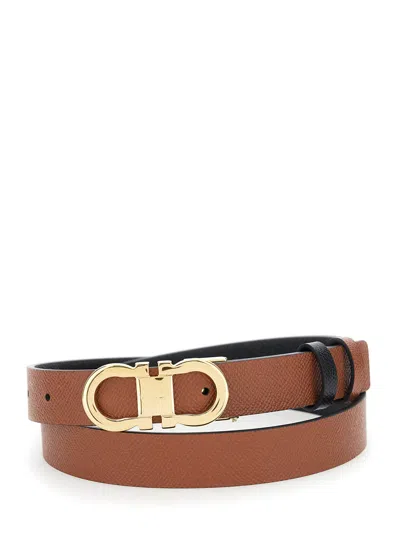 Ferragamo Women Black Reversible Belt With Gancini Buckle In Leather Woman In Black