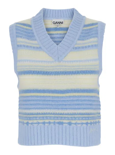 Ganni Women Multicolor Knit Vest With Stripe Motif In Wool Woman In Multi