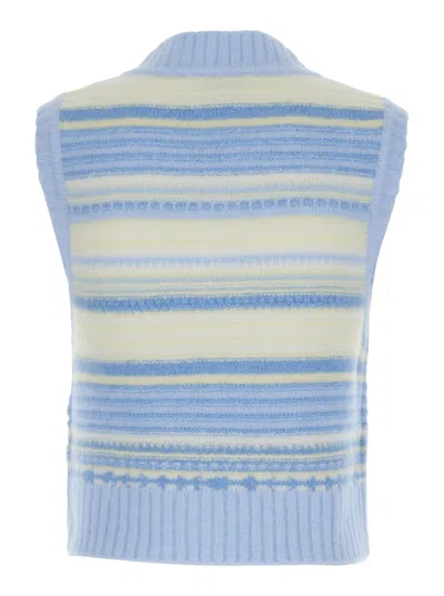 Ganni Women Multicolor Knit Vest With Stripe Motif In Wool Woman In Multi