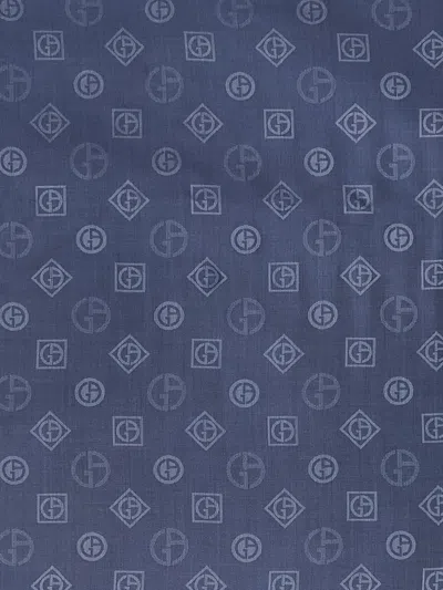 Giorgio Armani Men Silk Scarf With All-over Monogram Print In Blue