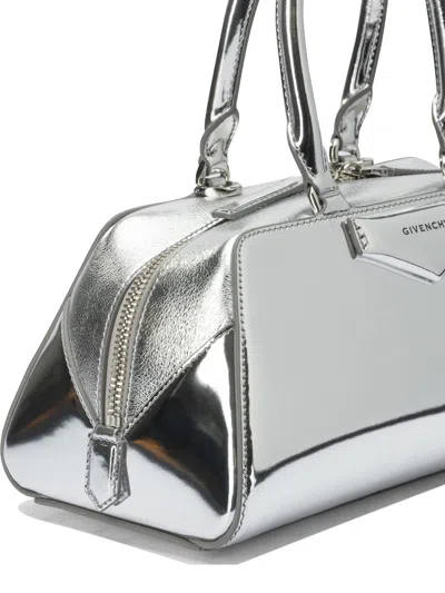Givenchy Silver Calf Leather Crossbody Bag In Silver