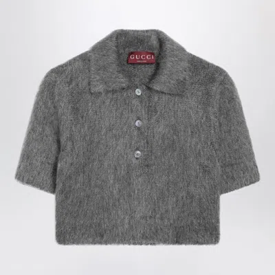Gucci Mohair-blend Polo Sweater In Gray