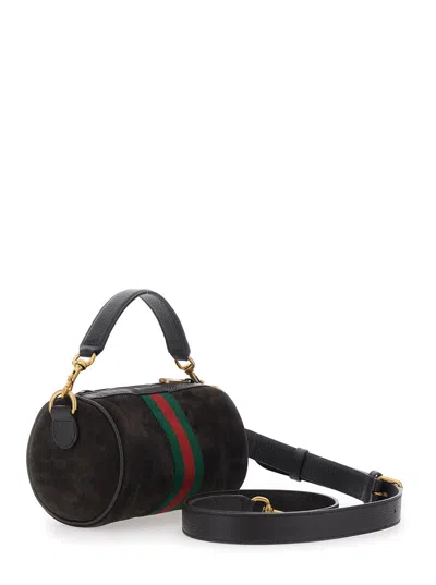 Gucci Dark Brown Suede Mini Ophidia Handbag In Black