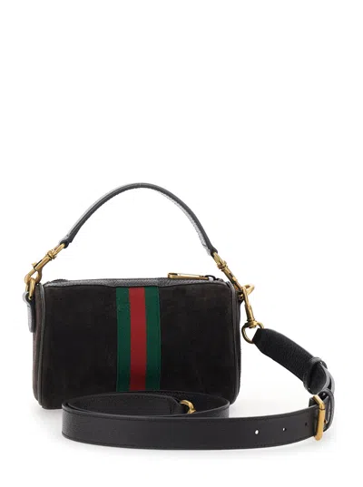 Gucci Dark Brown Suede Mini Ophidia Handbag In Black