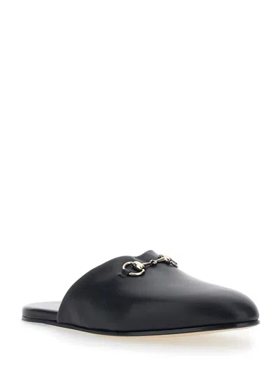 Gucci Men Black Mule With Horsebit On The Front In Smooth Leather Man In Black