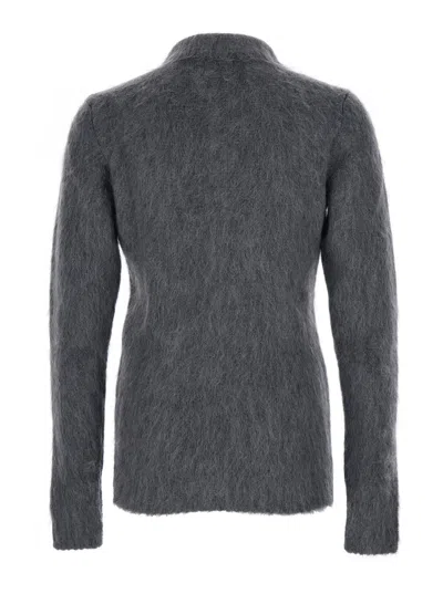 Gucci Men Grey Cardigan With Classic Collar And Brushed Effect In Mohair Blend Woman In Gray