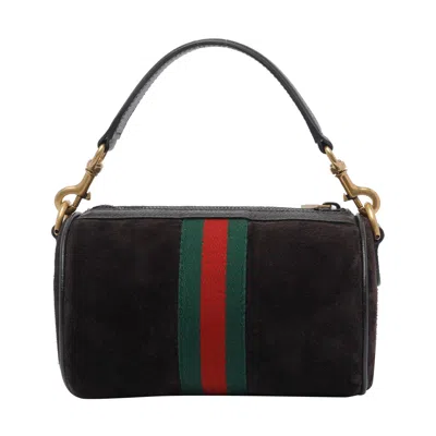 Gucci Dark Brown Suede Mini Ophidia Handbag In Black