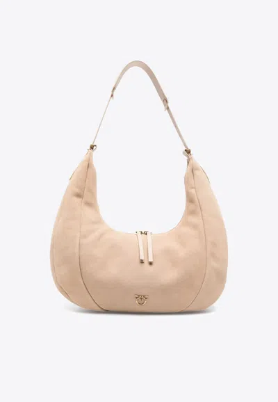 Pinko Slouchy Suede Hobo Bag In Neutral
