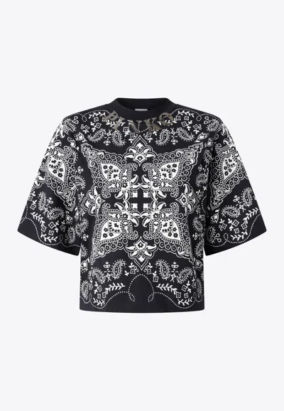 Pinko Niamey Paisley Print Cropped T-shirt In Black