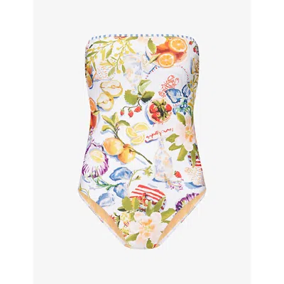 Seafolly Womens White Riviera Coast Bandeau Swimsuit In Multi