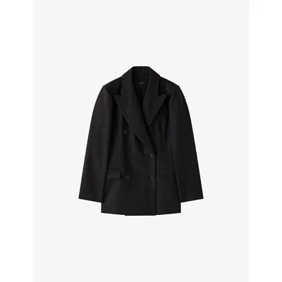 Joseph Womens Dark Smoke Valery Double-breasted Stretch-wool Blazer In Black
