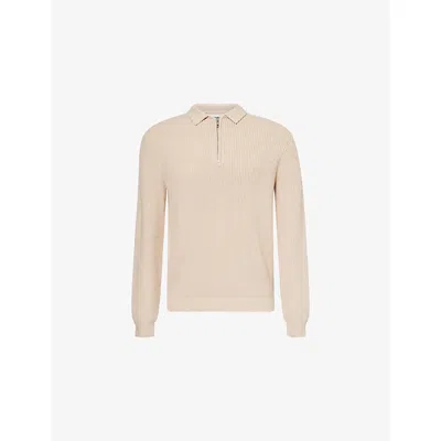 Nobl Mens Oatmeal Kai Fisherman Half-zip Knitted Jumper In Pink