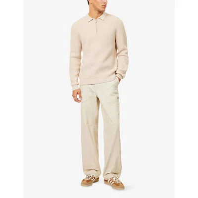 Nobl Mens Oatmeal Kai Fisherman Half-zip Knitted Jumper In Pink