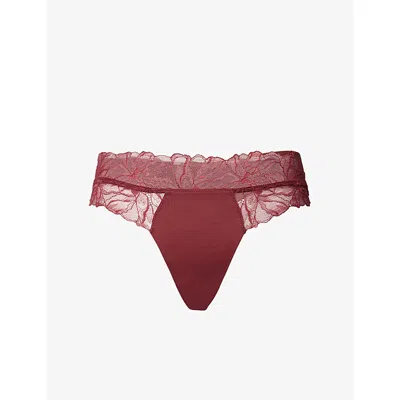 Calvin Klein Womens Alluring Pink Perfectly Fit Lace Stretch-woven Thong In Red