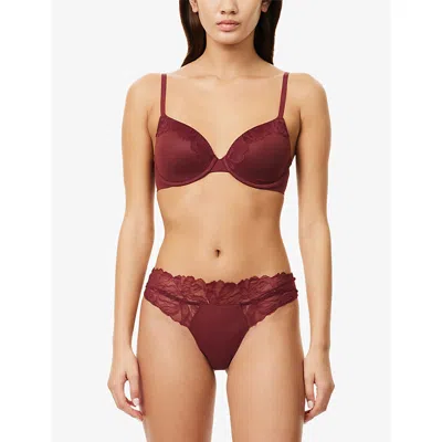 Calvin Klein Womens Alluring Pink Perfectly Fit Lace Stretch-woven Thong In Red