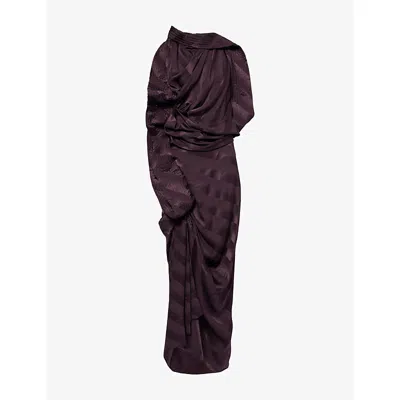 Dries Van Noten Womens Dark Purple Draped Silk Midi Dress In Purple