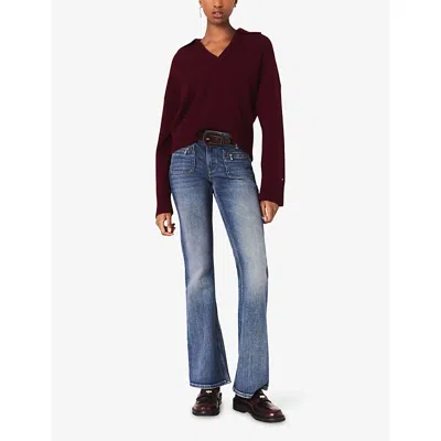 Maje Womens Burgundy Open-collar Stretch Wool And Cashmere-blend Jumper In Burgundy