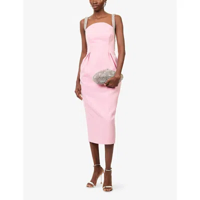 Rebecca Vallance Womens Pink Amaro Diamante-embellished Crepe Midi Dress