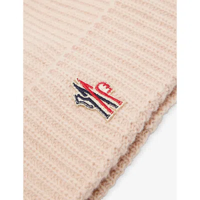 Moncler Red Brand-patch Ribbed Wool Beanie 6-10 Years In Neutral