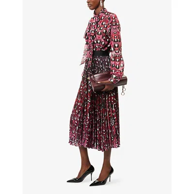 Mary Katrantzou Womens Fuchsia Feath Uni Pleated Satin Midi Skirt In Multi