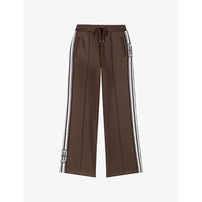 Maje Womens Dark Brown Side-stripe Straight Stretch-jersey Trousers In Brown