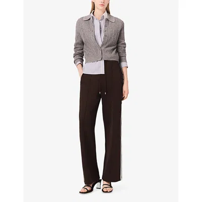 Maje Womens Dark Brown Side-stripe Straight Stretch-jersey Trousers In Brown