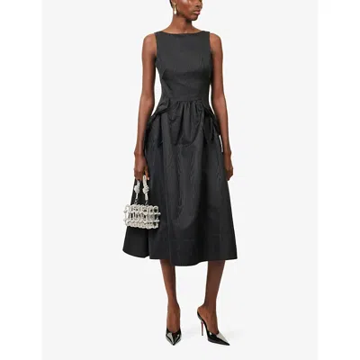 Rebecca Vallance Womens Black Narcissa Bow-embroidered Taffeta Midi Dress In Black