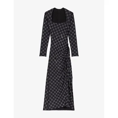 Maje Womens Black Beaded Rhinestone-embellished Stretch-woven Maxi Dress In Black