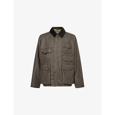 Barbour Mens Olive Check Editor Relaxed-fit Wool Jacket In Gray