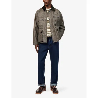 Barbour Mens Olive Check Editor Relaxed-fit Wool Jacket In Gray