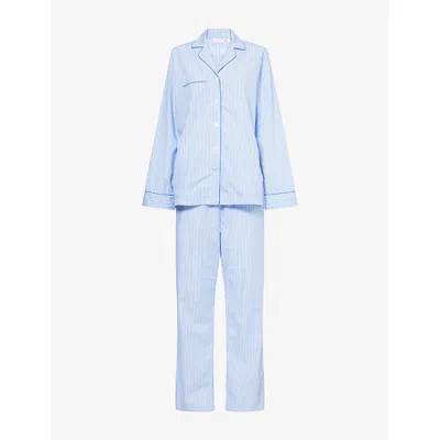 Derek Rose Womens Blue James Striped Cotton-poplin Pyjama Set Xl In Blue
