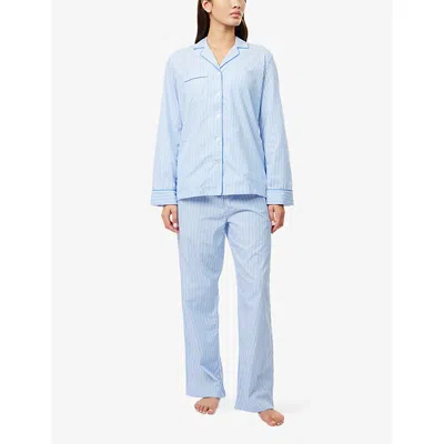 Derek Rose Womens Blue James Striped Cotton-poplin Pyjama Set Xl In Blue