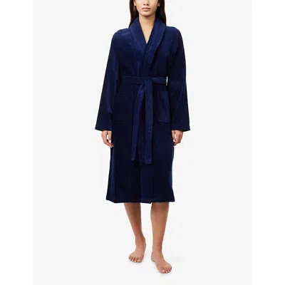 Derek Rose Womens Navy Triton Towelling Cotton Robe Xs In Blue
