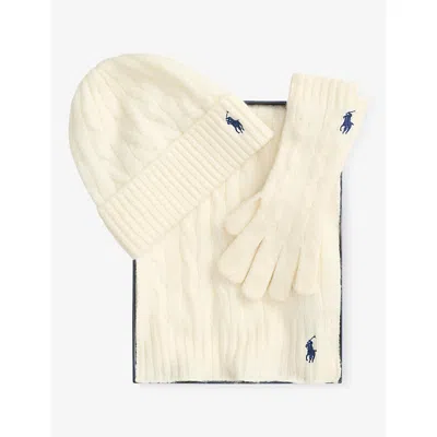 Polo Ralph Lauren Womens Camel Cable Knitted 3-piece Wool And Cashmere Set In White
