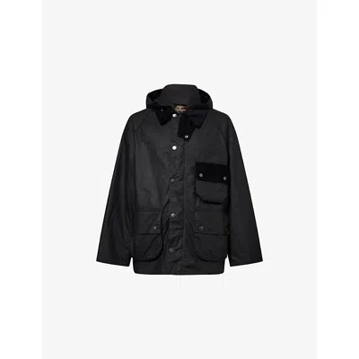 Barbour Mens Black Modified Hooded Waxed-cotton Jacket In Black