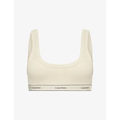 Calvin Klein Womens Oyster Gray Heritage Branded Stretch-cotton Bralette In Gray