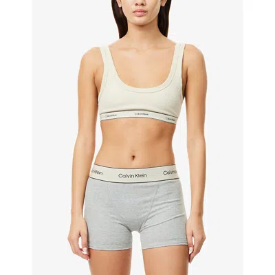 Calvin Klein Womens Oyster Gray Heritage Branded Stretch-cotton Bralette In Gray