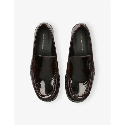 Dries Van Noten Womens Dark Brown Ruched Patent-leather Lofers Eur 37.5 / 4.5 Uk In Black