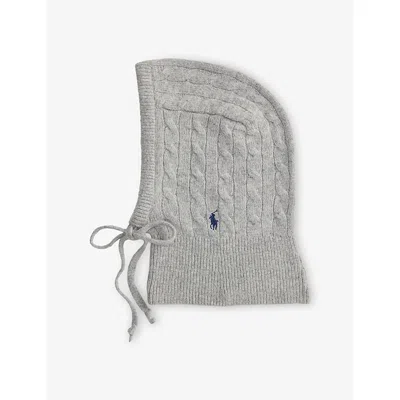 Polo Ralph Lauren Womens Soft Grey Heather Cable Knitted Wool And Cashmere Bonnet In Gray