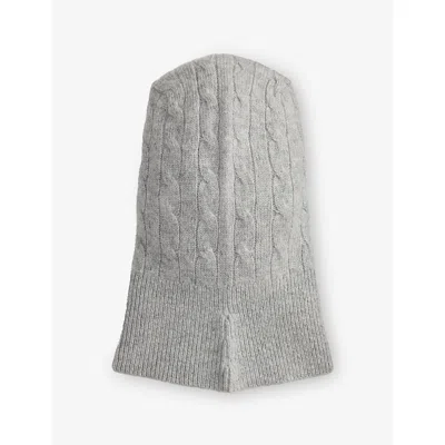 Polo Ralph Lauren Womens Soft Grey Heather Cable Knitted Wool And Cashmere Bonnet In Gray
