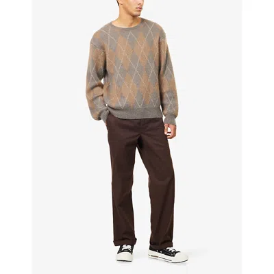 Frame Mens Taupe Multi Argyle-pattern Crewneck Knitted Jumper In Multi
