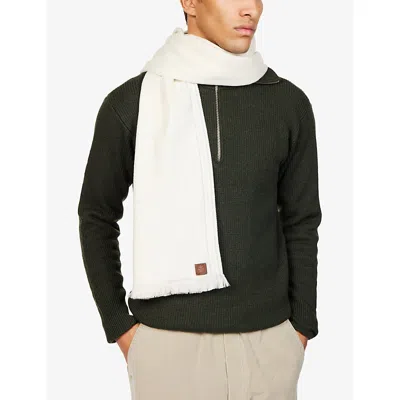 Eleventy Mens Sand And Lt. Gray Striped-trim Wool Scarf In Multi