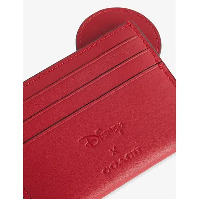 Coach Womens Red  X Disney Mickey Leather Card Holder In Red
