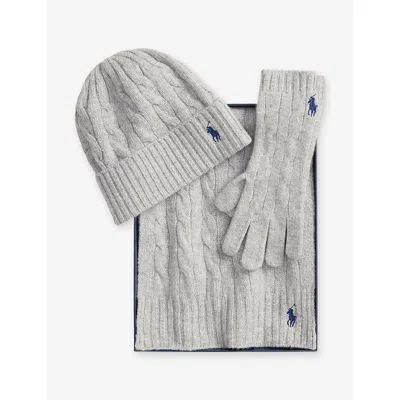 Polo Ralph Lauren Womens Soft Grey Cable Knitted 3-piece Wool And Cashmere Set In Gray