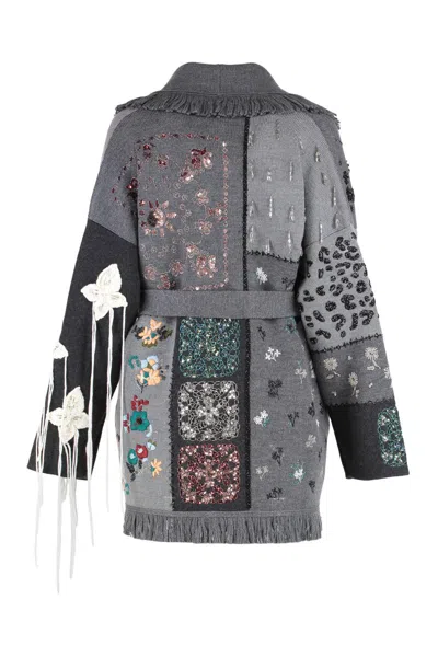 Alanui Cardigan Midnight In Manhattan In Jacquard Knit In Black