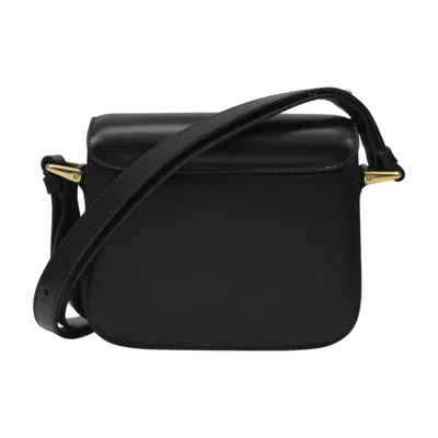 Apc A.p.c. Compact Black Calf Leather Shoulder Bag With Adjustable Strap In Black