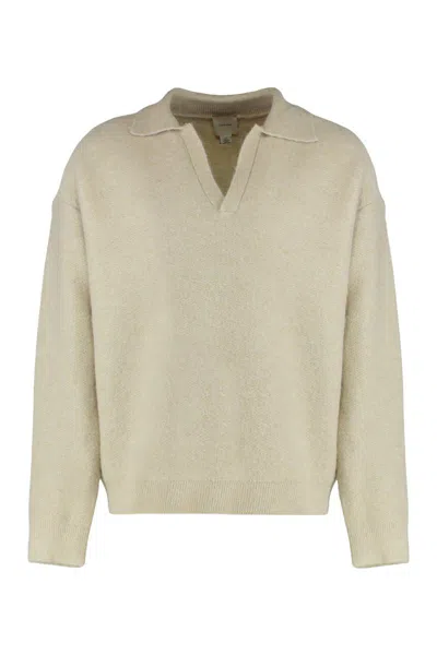 Calvin Klein Sweater With Johnny Collar In Alpaca Blend In Neutral