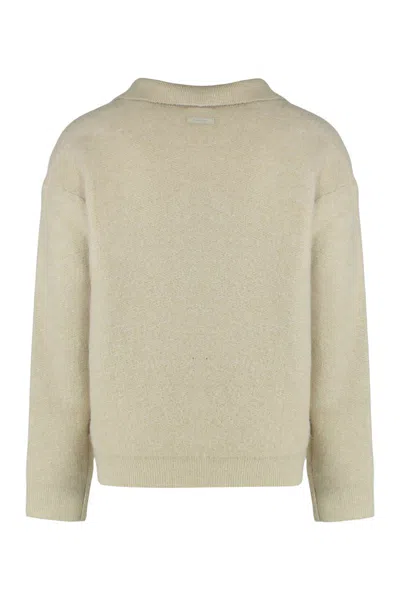 Calvin Klein Sweater With Johnny Collar In Alpaca Blend In Neutral