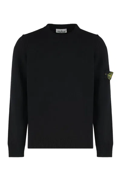 Stone Island Light Rws Geelong Wool Sweater In Black