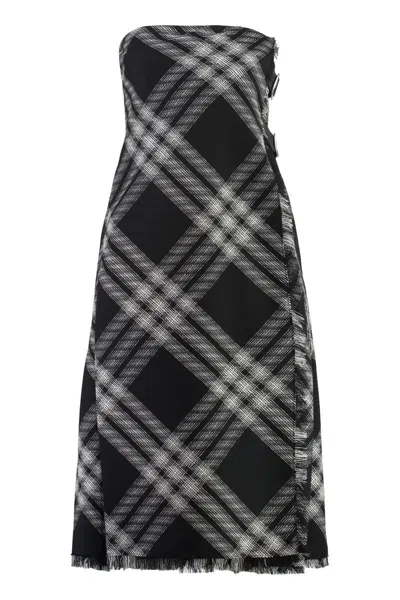 Burberry Wool Kilt Dress With Check Motif In Black
